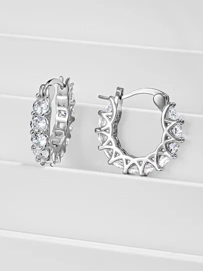 Серьги женские - круглые сережки с кристаллами, бижутерия Amadora, английский замок — AMADORA-ER003-СЕРЕБРН