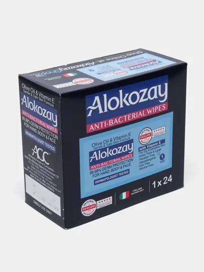 Влажные салфетки ALOKOZAY для рук и лица, антибактериальные и очищающие, 24 / 25  шт