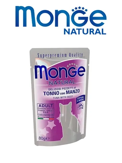 MONGE паучи для кошек, натуральные, с говядиной, 80гр по 4 штуки