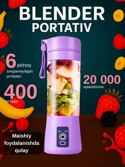 Портативный мини-блендер аметист, USB зарядка, для смузи и сока — MANSURH-BLENDER