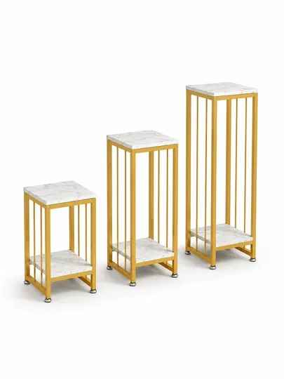 Металлическая подставка для цветов Gold plant stand с мраморной полкой — BOON7-GULPODSTAVKA-katta