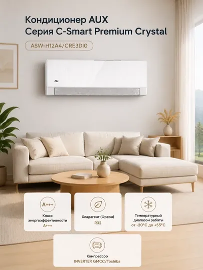 AUX  Inverter ASW-H12A4/CRE3DI0 konditsioner,12 BTU Sovutish va isitish rejimida ishlaydi