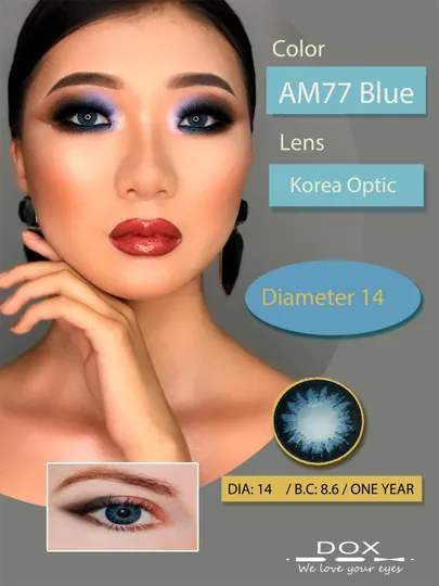 AM77 BLUE -3.50 Контактные линзы для зрения, голубые, BC 8.6, DIA 14.0, 12 месяцев