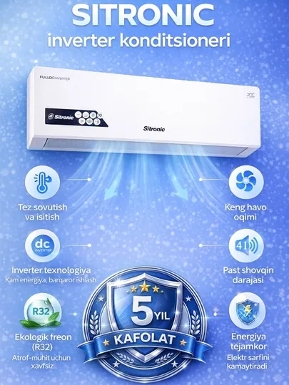 Кондиционер Sitronic 12 Shine, инвертор + тен, 36 кв