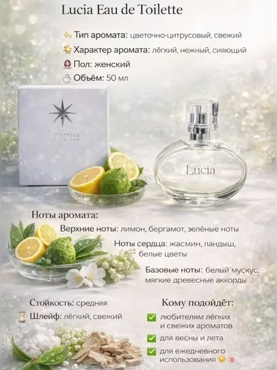 Туалетная вода для женщин LUCIA, 50 мл