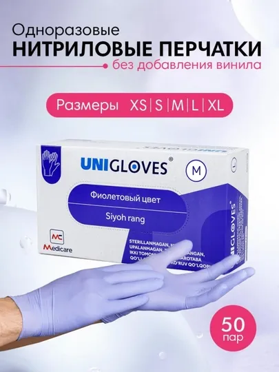 Медицинские одноразовые перчатки Unigloves, нитриловые, неопудренные, 100 шт