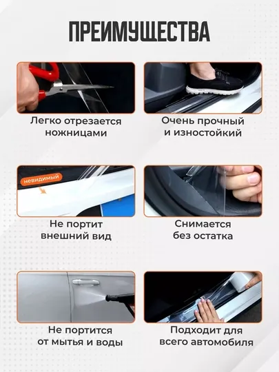 Автомобильная защитная бронепленка, антигравийная самоклеящаяся, гибридный полиуретан