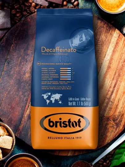 Кофе зерновой Decaffeinato Bristot, 500 г