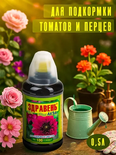 Минеральное удобрение «Здравень Аква для садовых цветов», бутылка с мерным стаканом 0,5 л