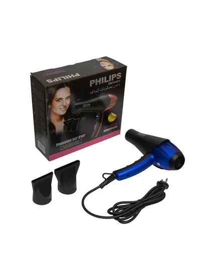 Фен для волос Philips профессиональный 6000 Вт с насадками черно-синий