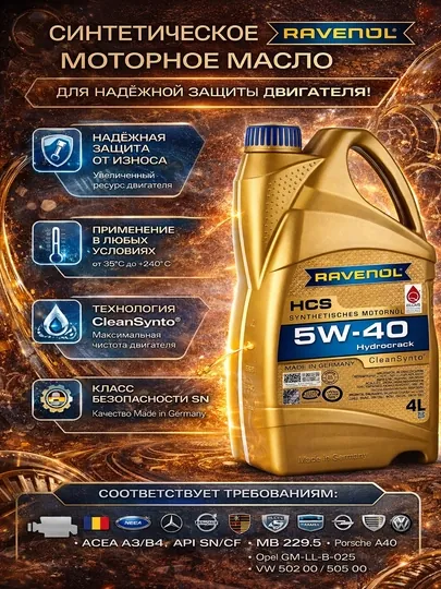 Моторное масло для легковых автомобилей RAVENOL HCS 5W-40
