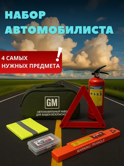 Аварийный комплект для автомобиля, аптечка, огнетушитель