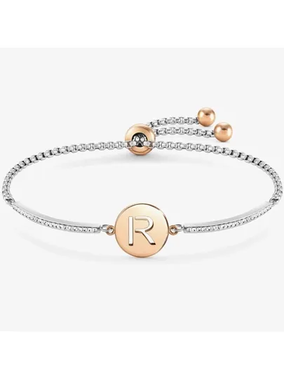 Nm 028007/018 Браслет Milleluci буква "R" сталь, кристаллы, покрытие розовое PVD