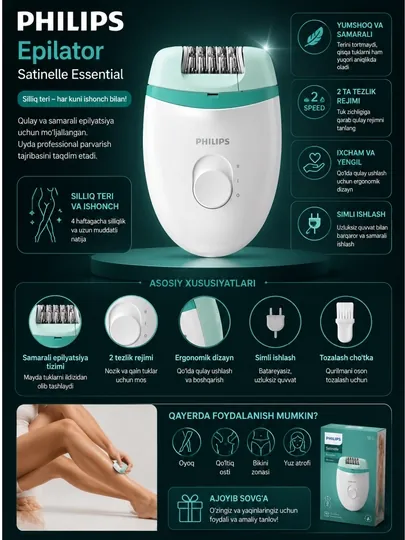 Компактный эпилятор с питанием от сети Philips BRE224/00