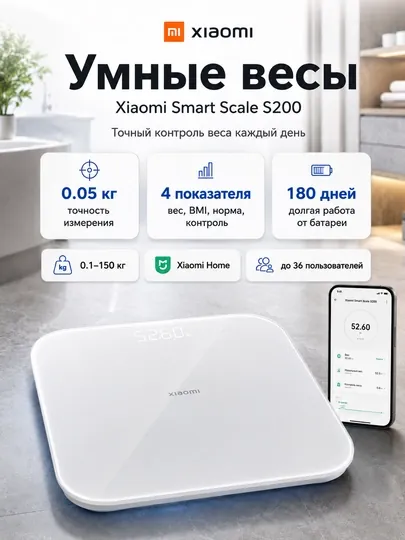 Умные напольные весы Xiaomi Mijia S200