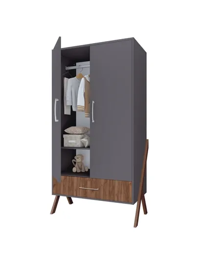 Шкаф двухсекционный Polini kids Porto 3100, с 1 ящиком, графит-дуб крафт