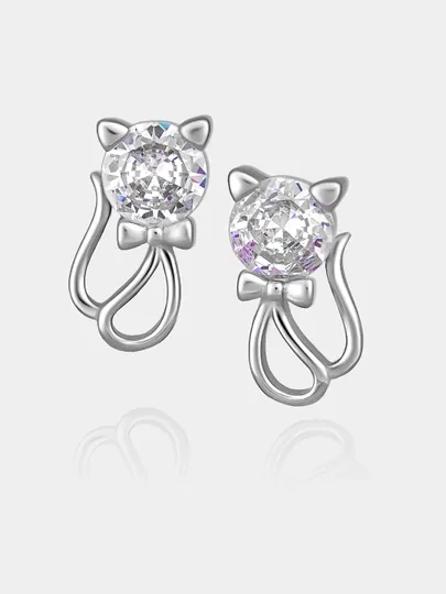 Серьги женские - кошка, лапка, дельфин, сережки гвоздики с животными, бижутерия Amadora — AMADORA-ERPET001-ПРОЗР