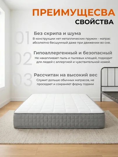 Беспружинный матрас с ортопедическим эффектом, 20 см — SLEEPUZ-MATRAS-БЕЛЫЙ-200х200