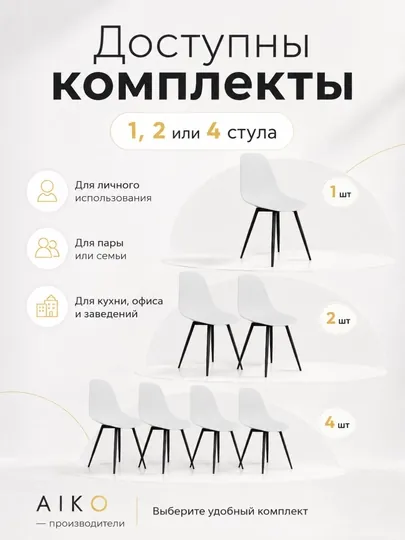 Стул AIKO Fitzko, 1-2-4 шт комплект, кухонные, для дома и офиса, нагрузка 200+ кг — AIKOWDS-FITZKO1-БЕЛЫЙ-2