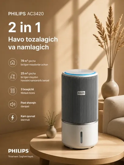 Очиститель и увлажнитель воздуха, умный климатический комплекс 2 в 1 Philips