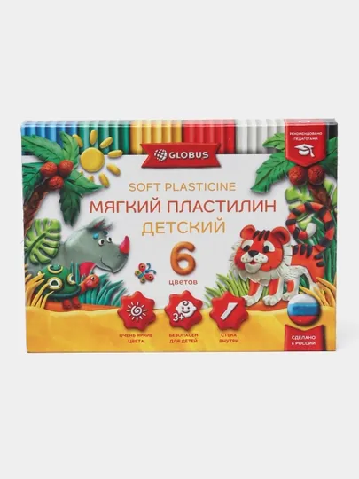 Пластилин детский Globus, классический, 6 цветов, 90 г