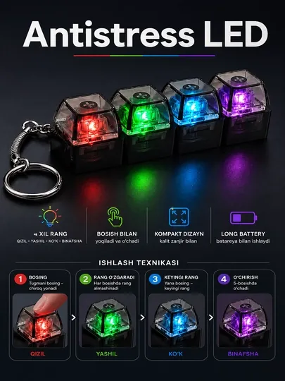 Антистресс клавиатура с LED подсветкой, брелок антистресс