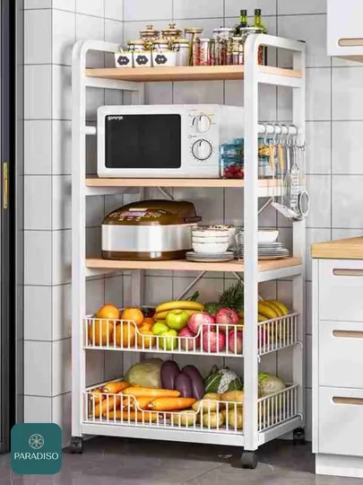 Металлический стеллаж на 5 уровней для кухни, шкаф на колёсах,органайзер для дома и ванной