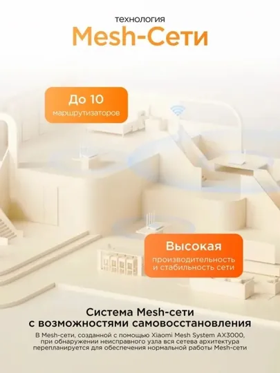 Роутер Xiaomi Wi-Fi AX3000T, двухдиапазонный, для дома и офиса Wi-Fi 6, 3000 Мбит/с, Mesh