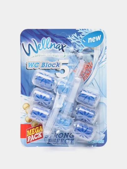 Блок ободок для туалета Wellnax 3 Mega, oкеан, 3 * 57 г