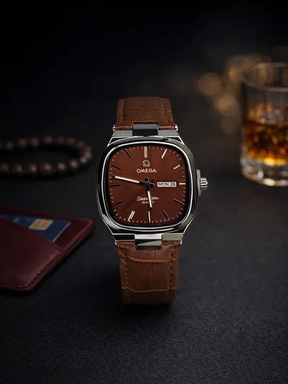 Классические мужские часы Omega, кожаный ремешок