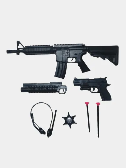 Игровой набор из 9 предметов полицейского автомат трещотка, пистолет наручники значок