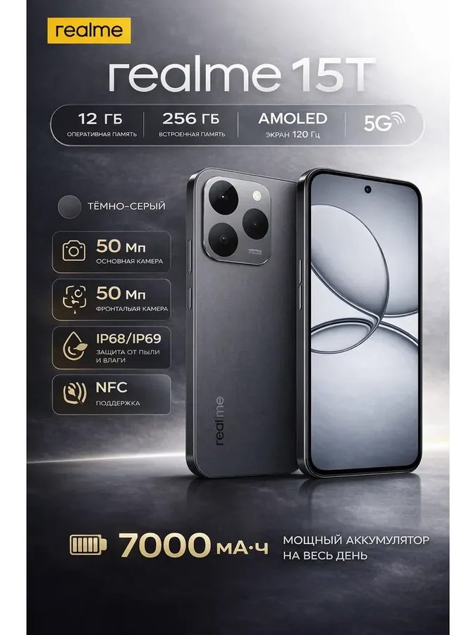 Смартфон 15T 12 256 ГБ 5G NFC AMOLED 120 Гц