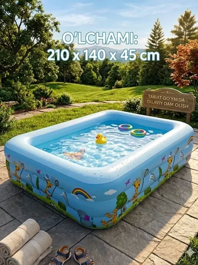 Надувной бассейн с мягким дном, надувной детский бассейн, 210×140×45 см