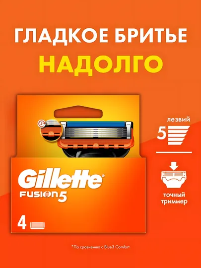 Сменные Кассеты Gillette Fusion5 Для Бритвы, 4 шт., с 5 лезвиями, c точным триммером