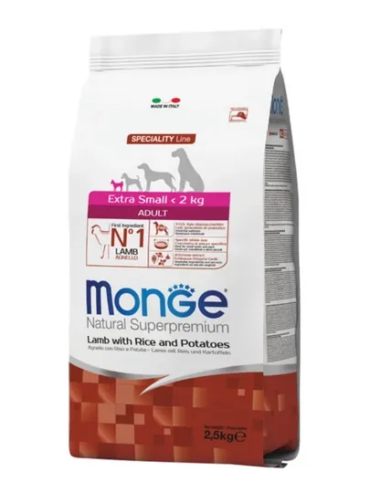 Корм сухой для собак карликовых пород Monge Dog Extra Small Adult Lamb, 2.5 кг, с ягненком
