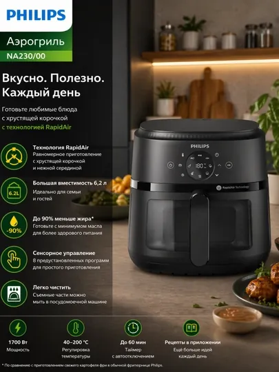 Аэрогриль фритюрница Philips Airfryer NA230, 6.2 л
