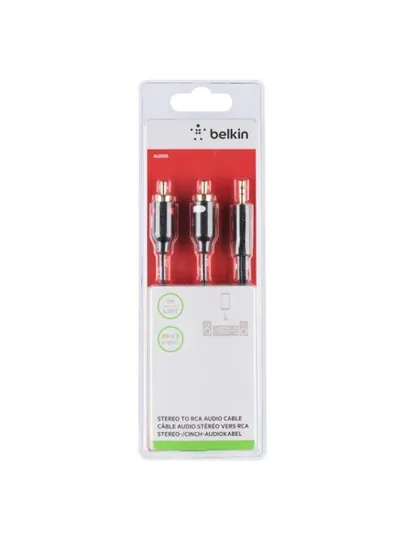 Аудиокабель Aux Belkin jack 3.5 мм- M/RCA-Mx2, portable, 1 м, black/gold F3Y116BT1M