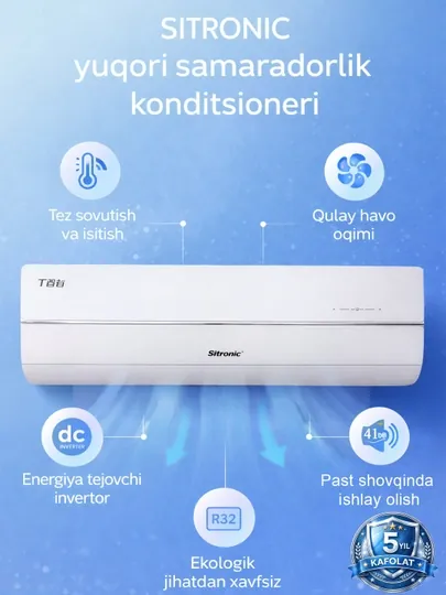 Кондиционер Sitronic 12 white2, инвертор + тен, 36 кв