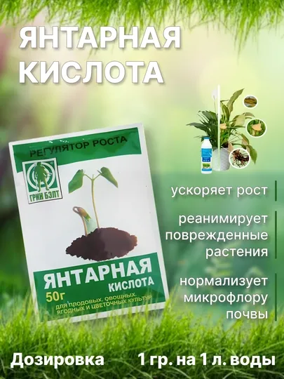 Удобрение Янтарная кислота, энергия солнца для растений, 50 г