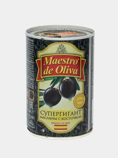 Маслины Maestro De Oliva, с косточкой, супергигант, 432 г