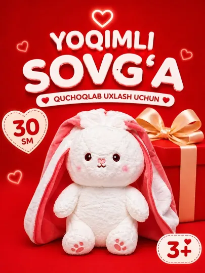 Мягкая игрушка зайчик в костюме клубники, плюшевый кролик для детей подарок