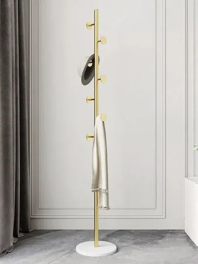 Стойка для одежды с полками, вешалка напольная, металлическая, coat rack — DLYADOM-VISHELKA-ЗОЛОТ