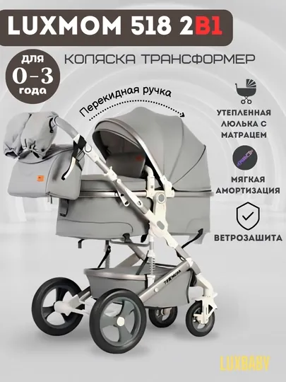 LUXMOM 518 детская коляска 2 в 1, трансформер всесезонная