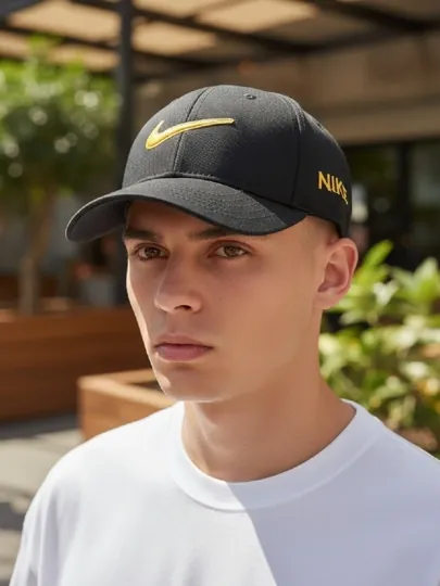 Стильная бейсболка в стиле "Nike", унисекс, черная с золотом