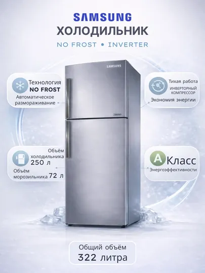 Холодильник Samsung RT32FAJBDSA, 322 литра, INVERTER, No Frost